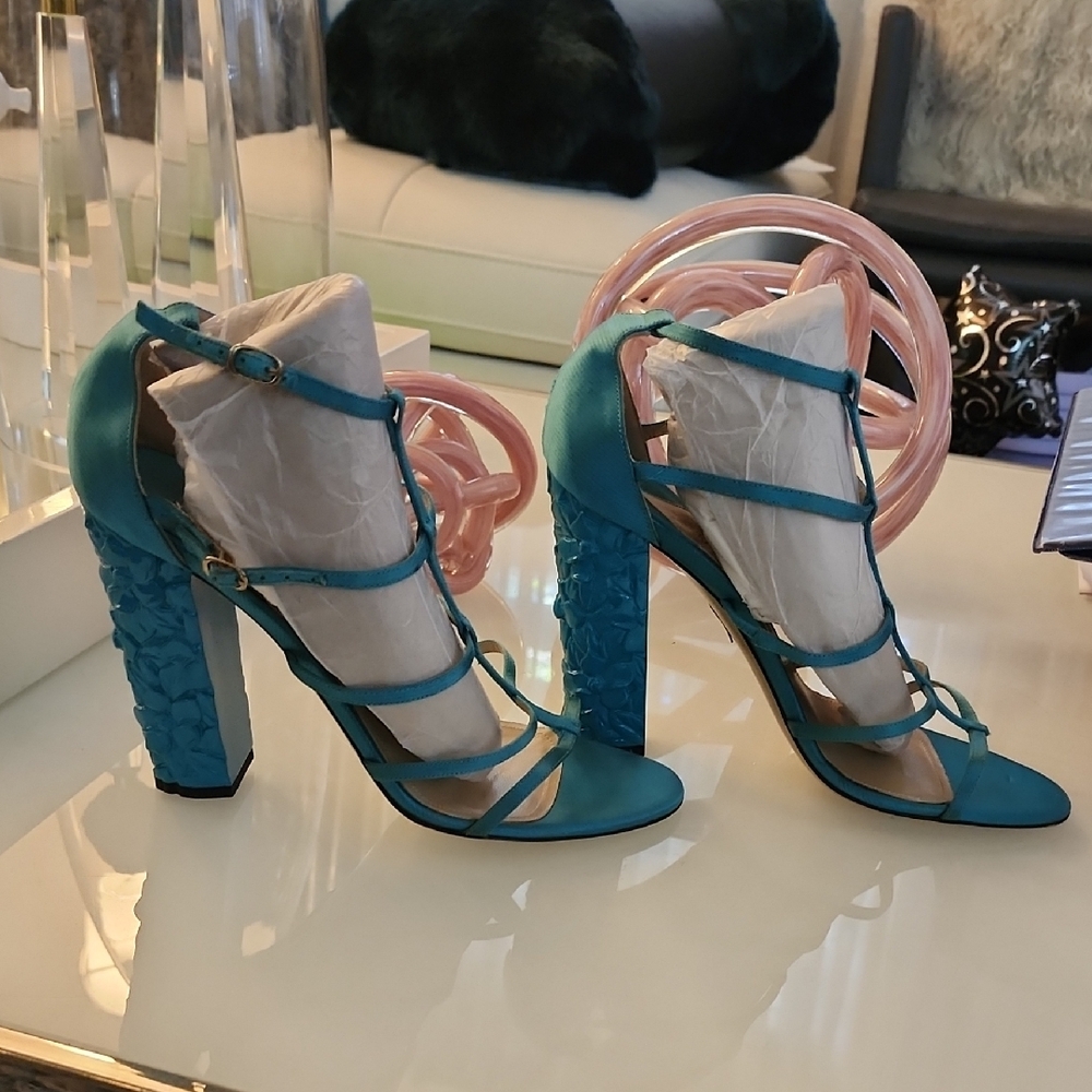 Paul Andrew Blue Chunky Heel Sandals